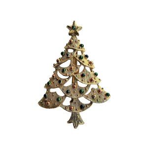 Vintage Gerry's Christmas Tree Embellished Holiday Brooch, Holiday Costume